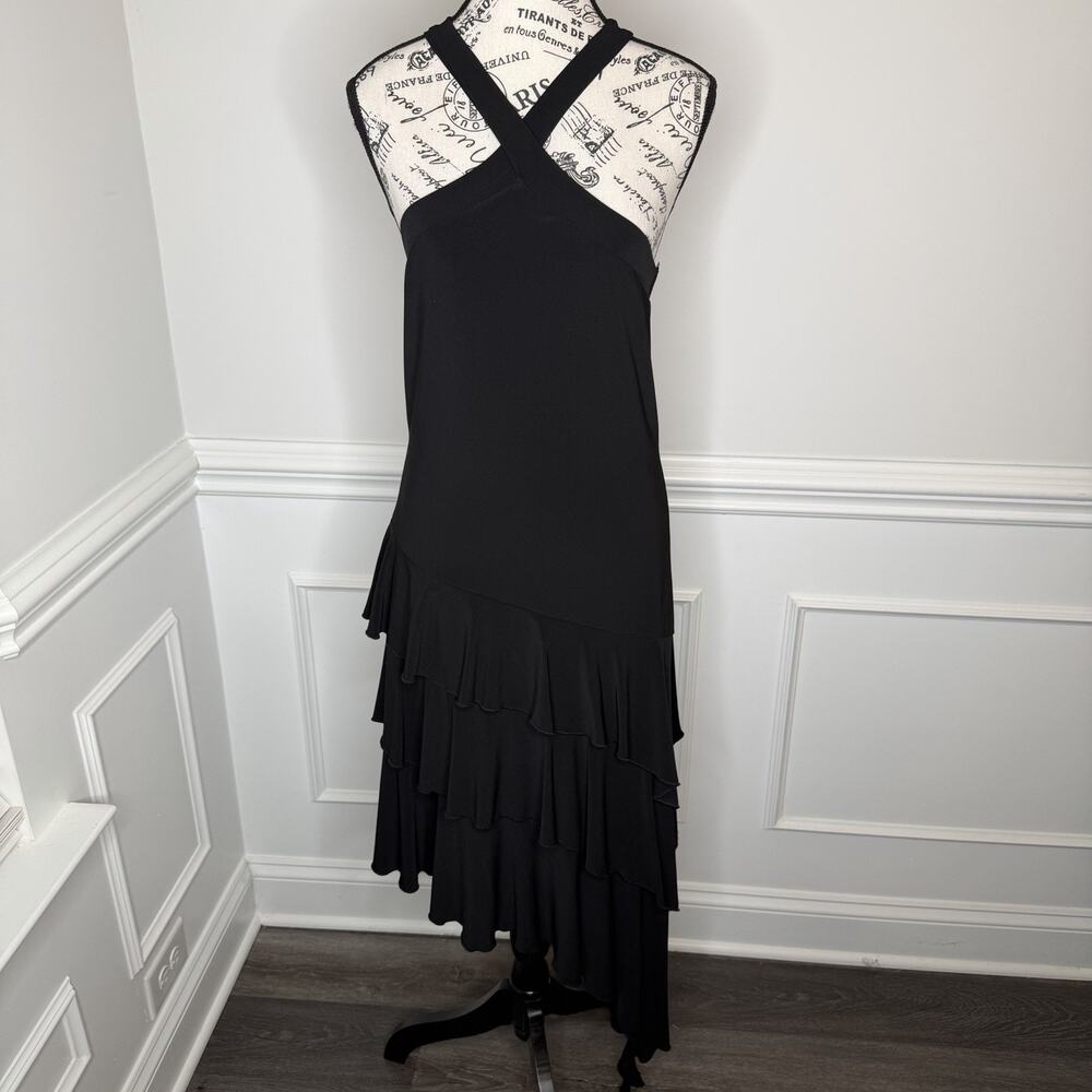 White House Black Market Women’s Midi Dress Medium Asymmetrical Tiered Halter